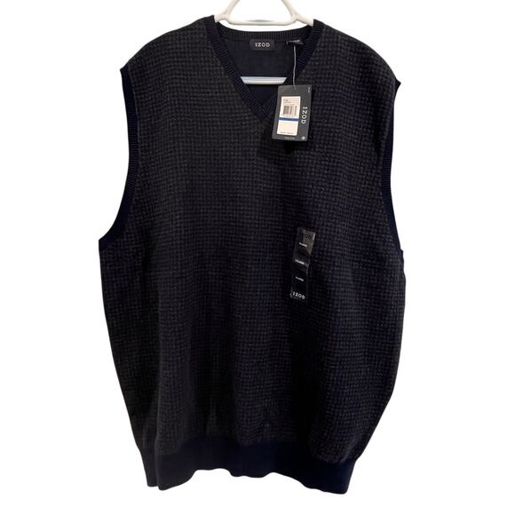 NWT IZOD XL Cotton Sweater Vest Thunder Navy V-Neck Houndstooth MSRP $50 - Picture 1 of 8